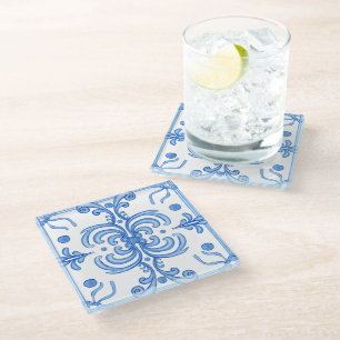 Traditional Mediterranean Portuguese Azulejo Glass Coaster