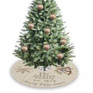 Traditional Merry Christmas Antique Gold Brushed Polyester Tree Skirt