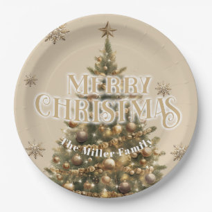 Traditional Merry Christmas Antique Gold Custom Paper Plates