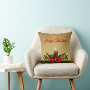 Traditional Merry Christmas Foliage & Decorations Throw Pillow