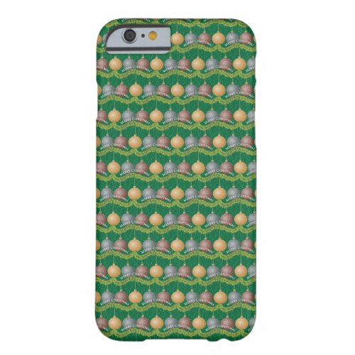 Traditional Merry Christmas green ball ornaments Barely There iPhone 6 Case