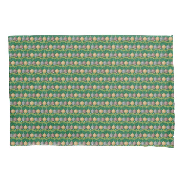 Traditional Merry Christmas green ball ornaments Pillow Case (Front)