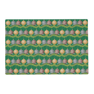 Traditional Merry Christmas green ball ornaments Placemat