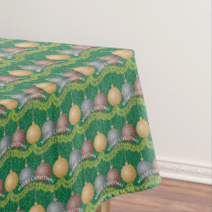 Traditional Merry Christmas green ball ornaments Tablecloth