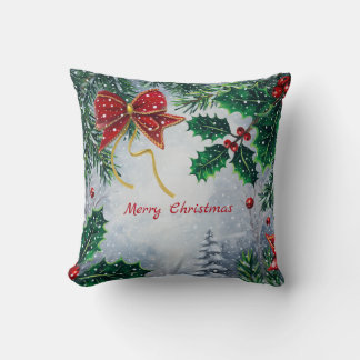 Traditional Merry Christmas Holidays Personalize Throw Pillow