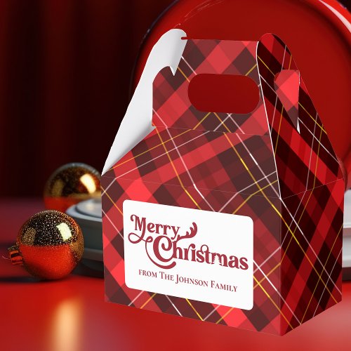 Traditional Merry Christmas Red Plaid Custom Party Favor Boxes