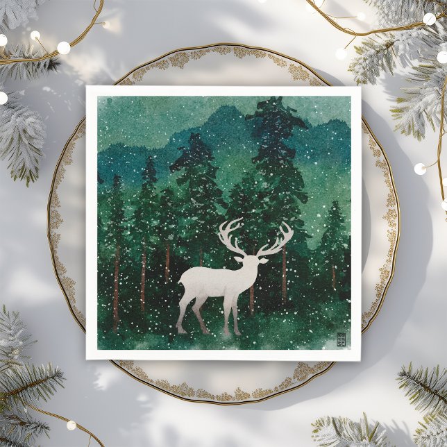 Traditional Merry Christmas Reindeer in The Forest Napkins (Creator Uploaded)
