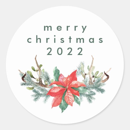 Traditional Merry Christmas Snow White Classic Round Sticker
