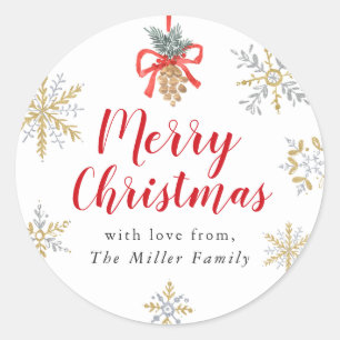 Traditional Merry Christmas Snowflake Gifting Classic Round Sticker