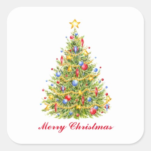 Traditional Merry Christmas Tree Merry Stickers