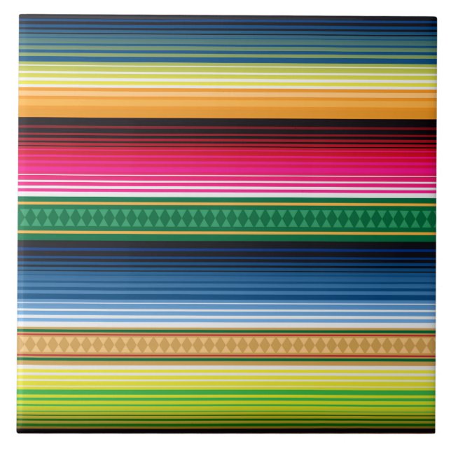 Traditional Mexican Blanket Serape Ceramic Tile (Front)