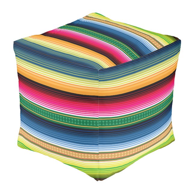 Traditional Mexican Blanket Serape Pouf (Angled Back)