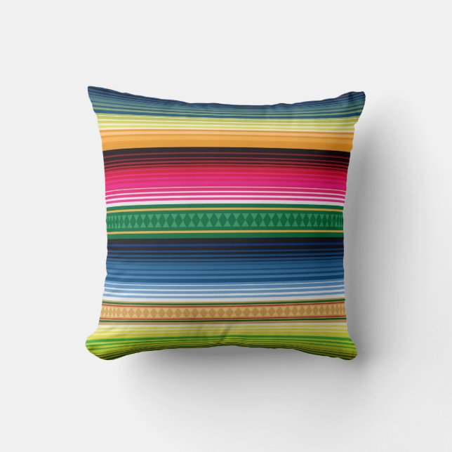 Traditional Mexican Blanket Serape Throw Pillow (Front)