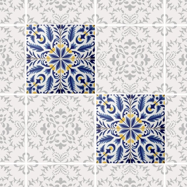 Traditional Mexican Blue Flower Lemon Decorative Ceramic Tile (Creator Uploaded)