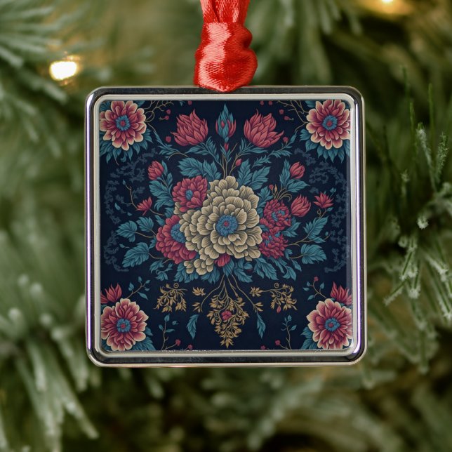Traditional Mexican Embroidery Pattern Metal Ornament (Tree)