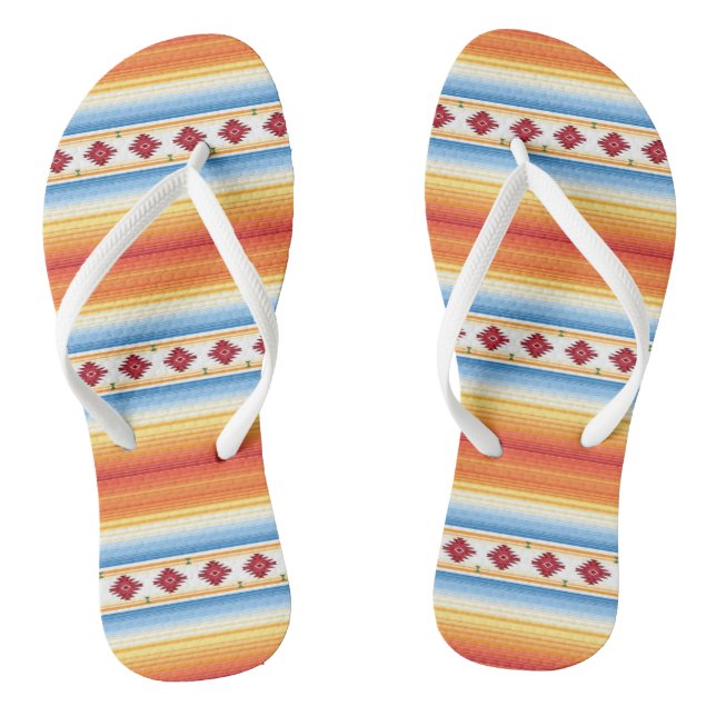 Traditional Mexican Serape Blanket Pattern Flip Flops (Footbed)