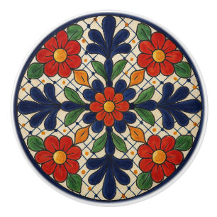 Traditional Mexican Talavera Floral Ceramic Knob