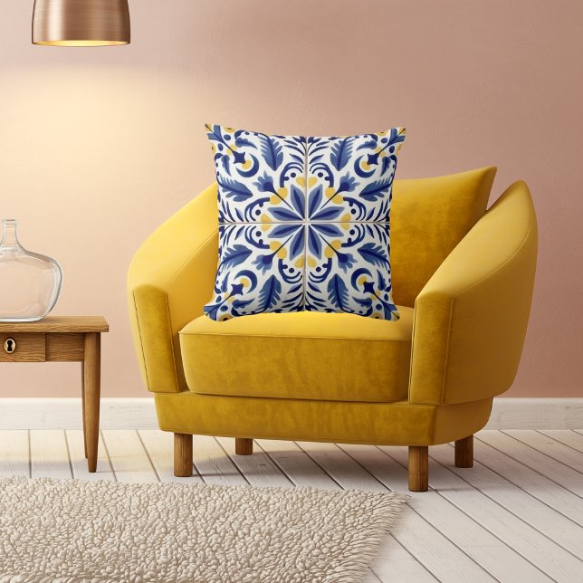 Traditional Mexican "Tiled" Decorative Blue, White Throw Pillow (Creator Uploaded)