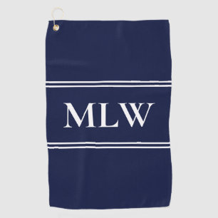 Traditional Midnight Blue White Monogram Initials Golf Towel