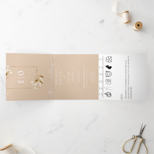 Traditional Modern Classic | Earthy Wedding Tri-Fold Invitation (Inside)