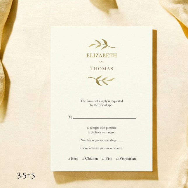 Traditional modern wedding rsvp card  (moder vertical ivory and gold wedding rsvp card with monogram name placements )