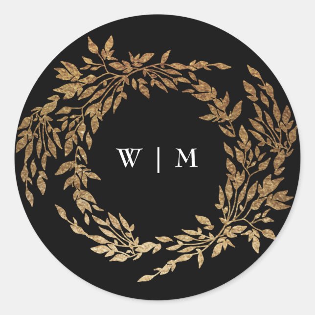 Traditional Monogram Black Crest Classic Wedding Classic Round Sticker (Front)