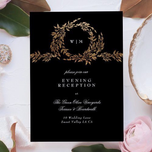 Traditional Monogram Black Crest Classic Wedding Enclosure Card