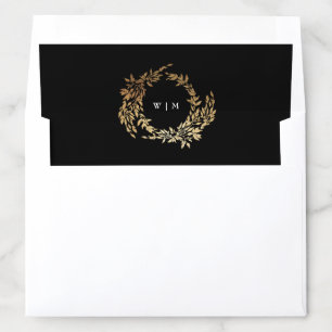 Traditional Monogram Black Crest Classic Wedding Envelope Liner