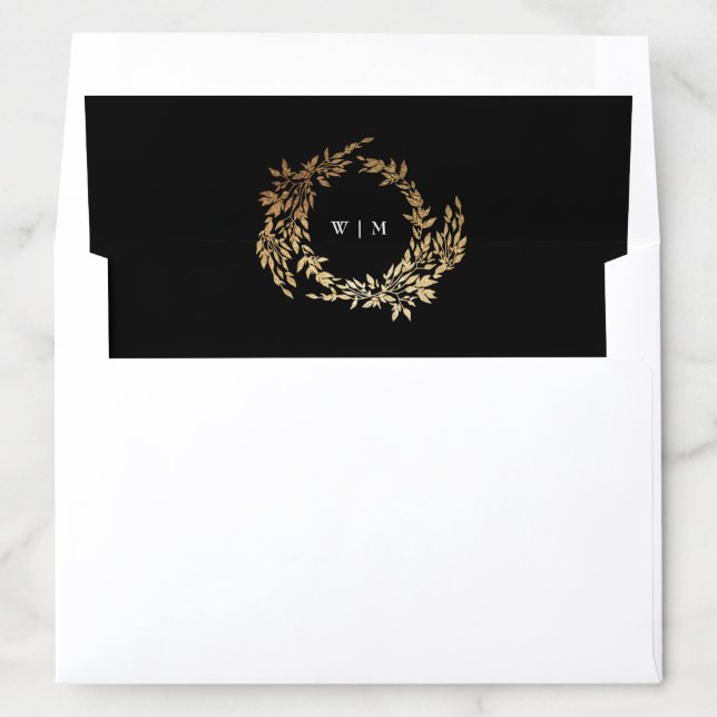 Traditional Monogram Black Crest Classic Wedding Envelope Liner (In Envelope)