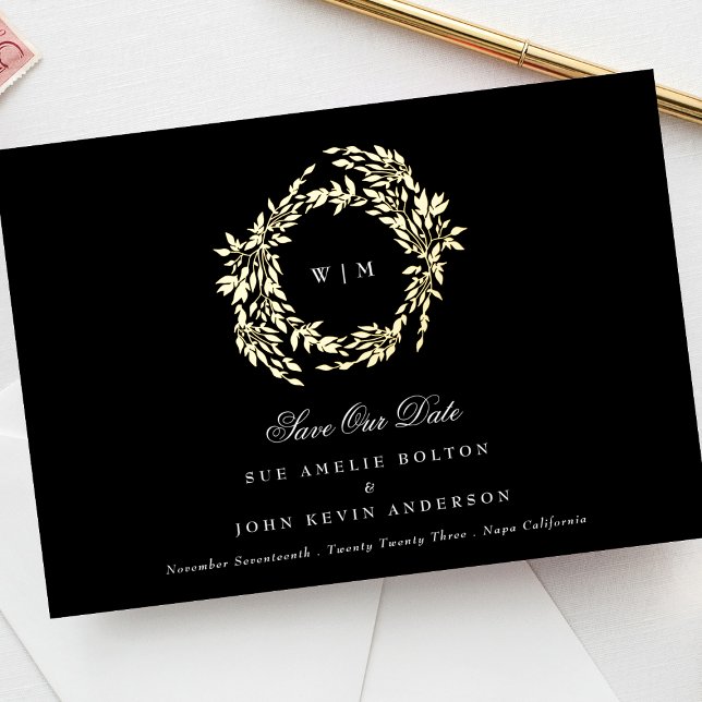 Traditional Monogram Black Crest Classic Wedding Foil Invitation (Creator Uploaded)