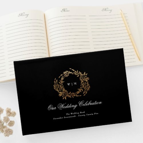 Traditional Monogram Black Crest Classic Wedding Guest Book