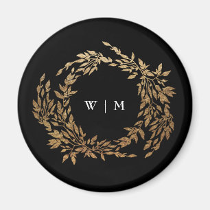 Traditional Monogram Black Crest Classic Wedding Magnet