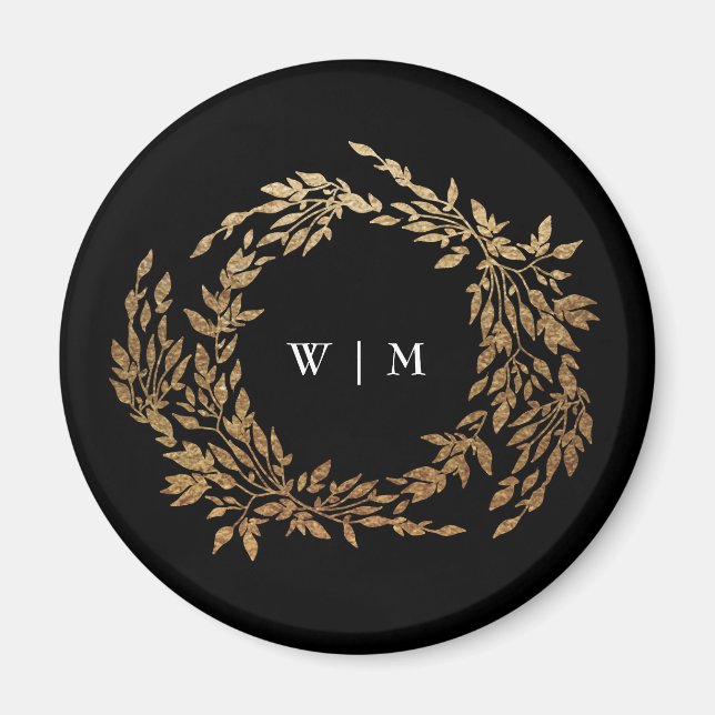 Traditional Monogram Black Crest Classic Wedding Magnet (Front)