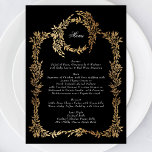 Traditional Monogram Black Crest Classic Wedding Menu<br><div class="desc">onyx tuxedo black traditional Monogram Crest Classic Elegant Wedding _____________________________ ***this design is part of a collection*** Experience the charm of timeless elegance with my formal Traditional Monogram Wreath Classic and Elegant Wedding Collection. This collection features personalized monogrammed designs with an intricately woven wreath and frame, encapsulating the essence of...</div>