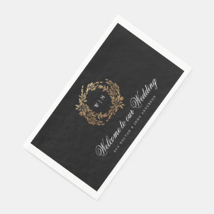 Traditional Monogram Black Crest Classic Wedding Paper Guest Towels