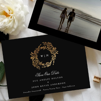 Traditional Monogram Black Crest Classic Wedding Save The Date