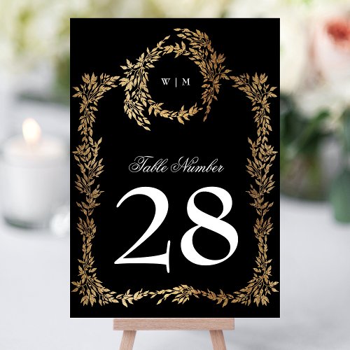Traditional Monogram Black Crest Classic Wedding Table Number