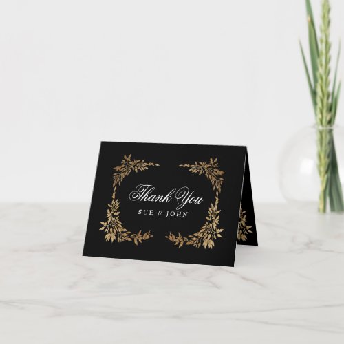 Traditional Monogram Black Crest Classic Wedding Thank You Card