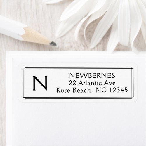 Traditional Monogram Black White Border Stationery Label