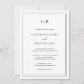 Traditional Monogram Black White Elegant Wedding Invitation (Front)