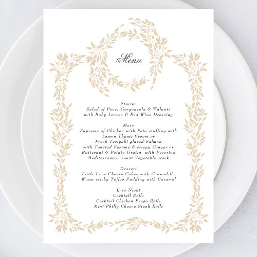 traditional Monogram Blush Crest Elegant Wedding Menu