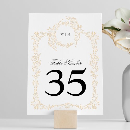 traditional Monogram Blush Crest Elegant Wedding Table Number