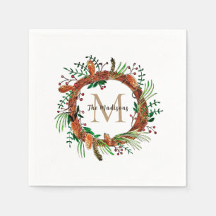 Traditional Monogram Christmas party napkins