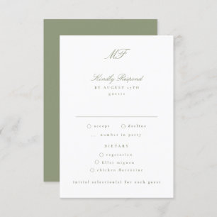 Traditional Monogram Classic Sage Green Wedding RSVP Card