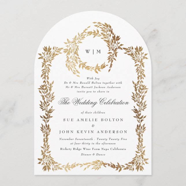 traditional Monogram Crest Classic Elegant Arch Invitation (Front)