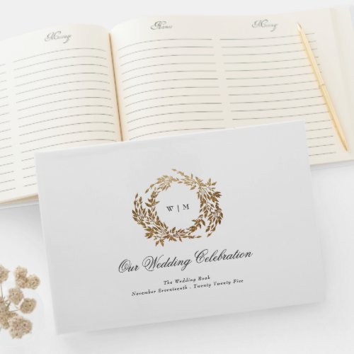 traditional Monogram Crest Classic Elegant Wedding Guest Book