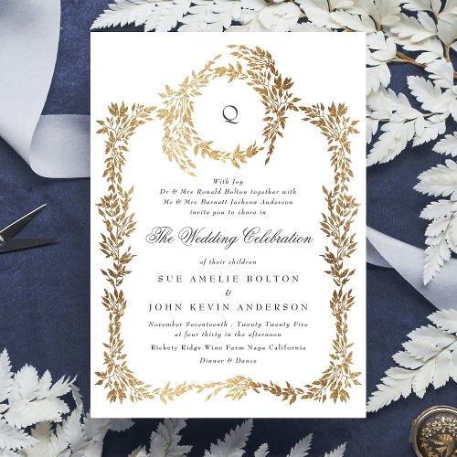 traditional Monogram Crest Classic Elegant Wedding Invitation