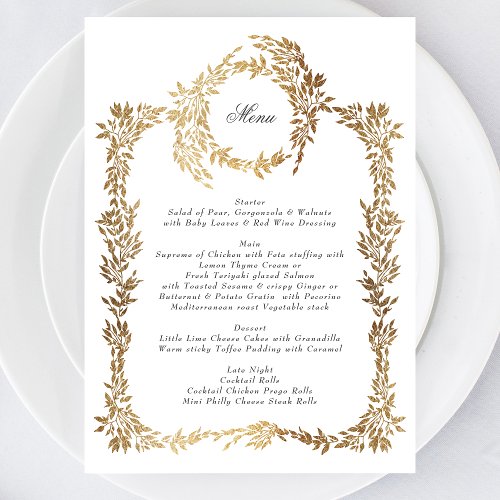 traditional Monogram Crest Classic Elegant Wedding Menu