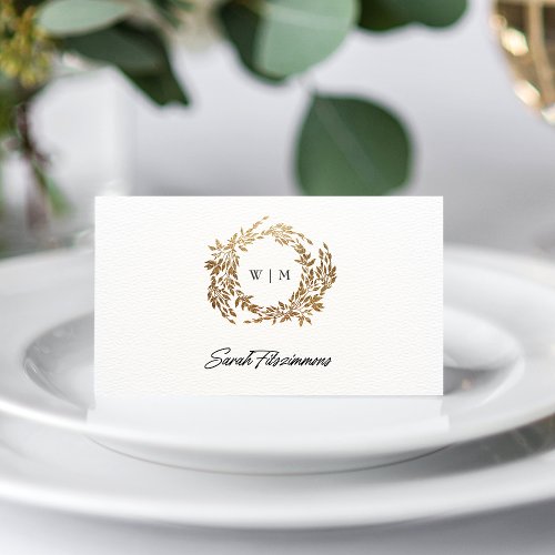 traditional Monogram Crest Classic Elegant Wedding Place Card