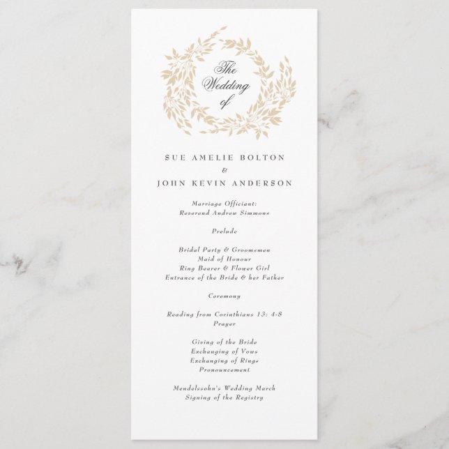 traditional Monogram Crest Classic Elegant Wedding Program (Front)
